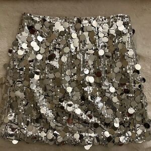 Amazon Silver Sequin Mini Skirt, Size small